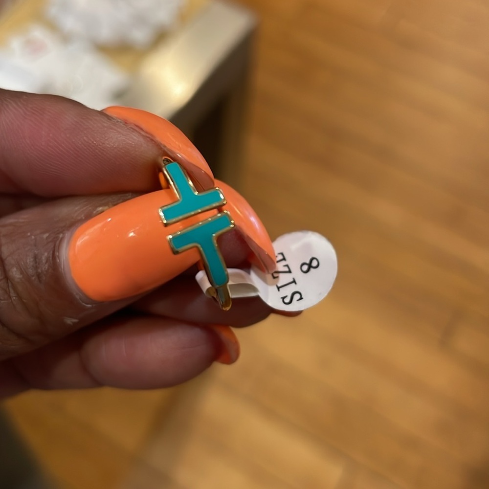 Gold and Turquoise Ring size 8 - Picture 2 of 3
